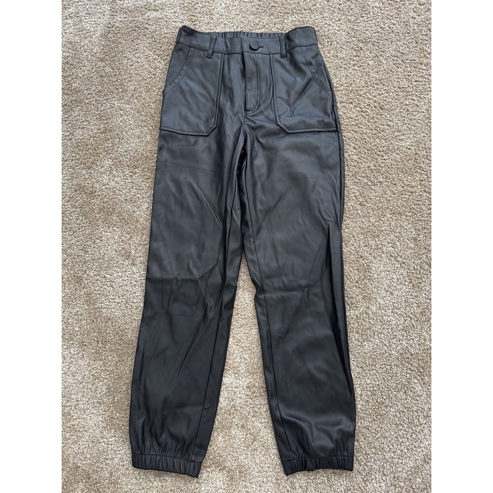 Kendall & Kylie Black Faux Leather Pants Sz S Cuffed Bottom Trendy Chic